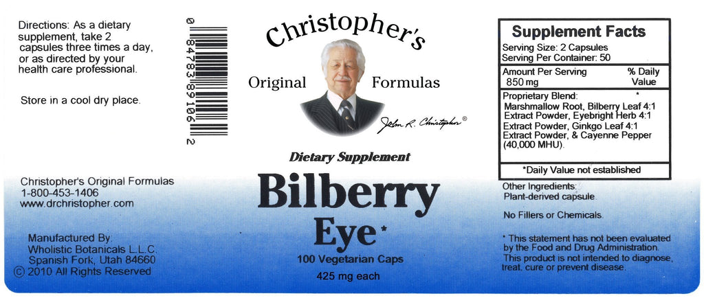 Bilberry Eye - 100 Capsules - Christopher's Herb Shop