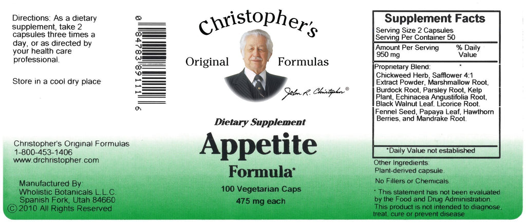 Appetite Formula - 100 Capsules - Christopher's Herb Shop