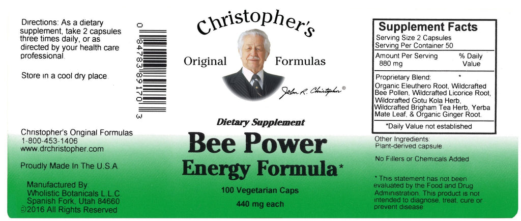 Bee Power Energy - 100 Capsules - Christopher's Herb Shop