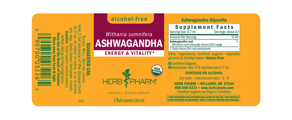 Herb Pharm® Ashwagandha, Alcohol-Free - Christopher's Herb Shop