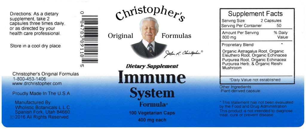 Immune System - 100 Capsules - Christopher's Herb Shop