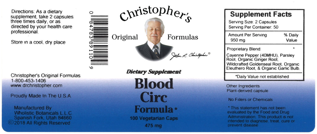 Blood Circ Formula - 100 Capsules - Christopher's Herb Shop