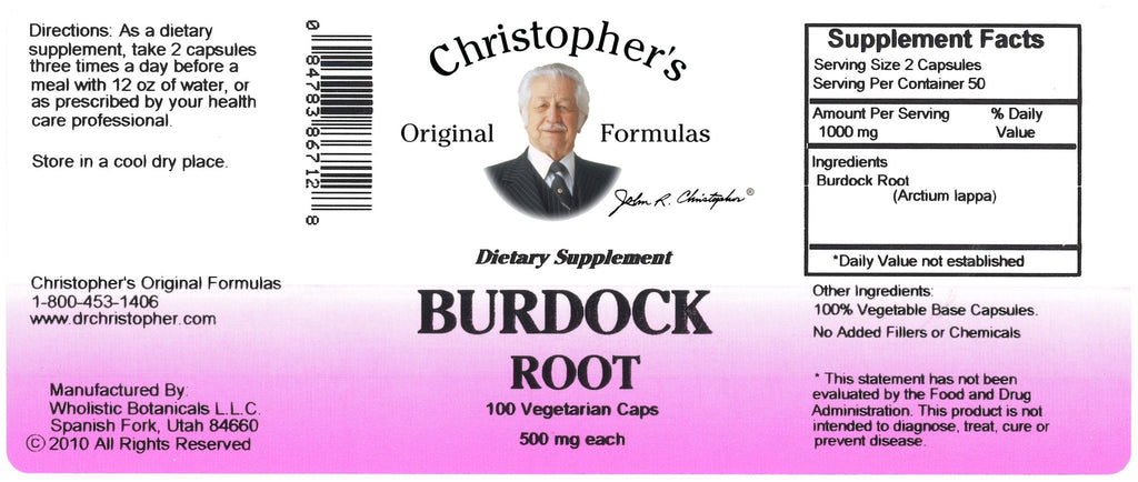 Burdock Root - 100 Capsules - Christopher's Herb Shop