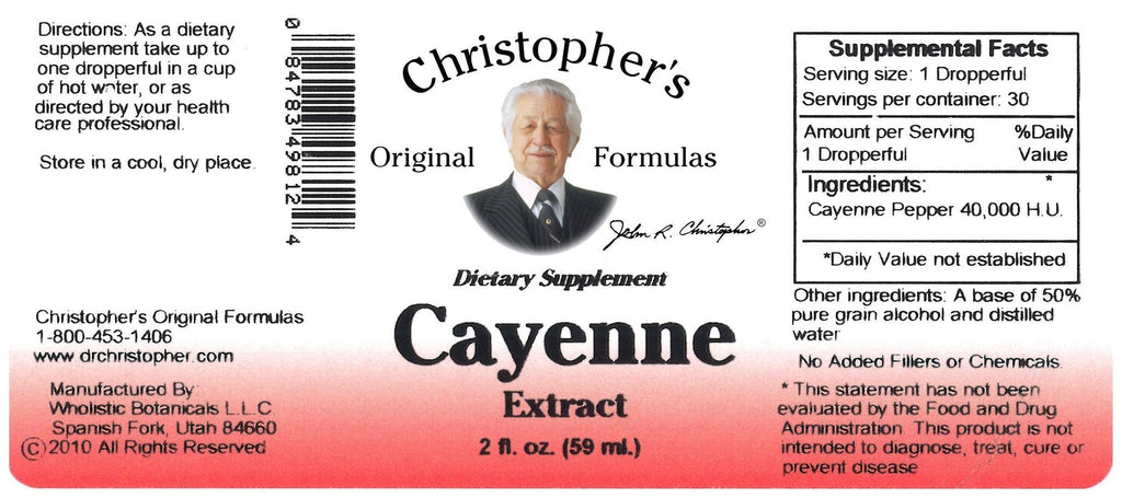 Cayenne Pepper 40,000 H.U. - 2 oz. Alcohol Extract - Christopher's Herb Shop