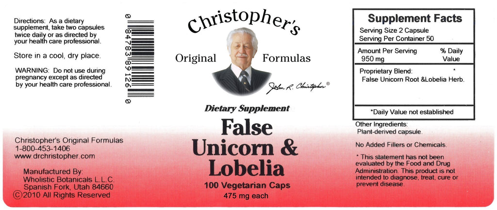 False Unicorn & Lobelia - 100 Capsules - Christopher's Herb Shop