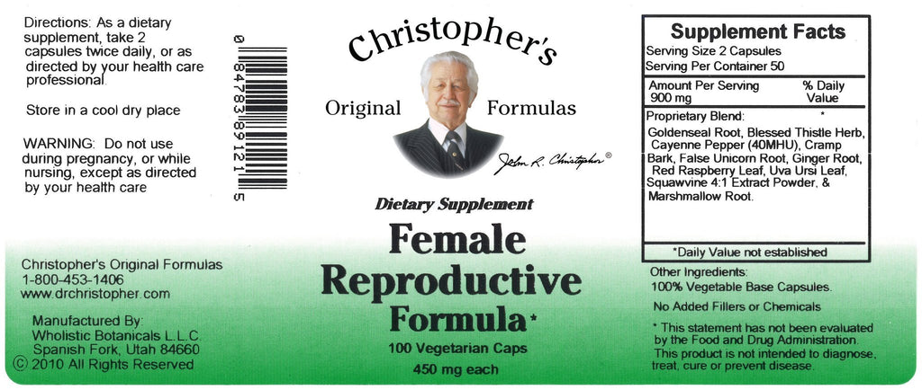 Female Reproductive Formula - 100 Capsules - Christopher's Herb Shop