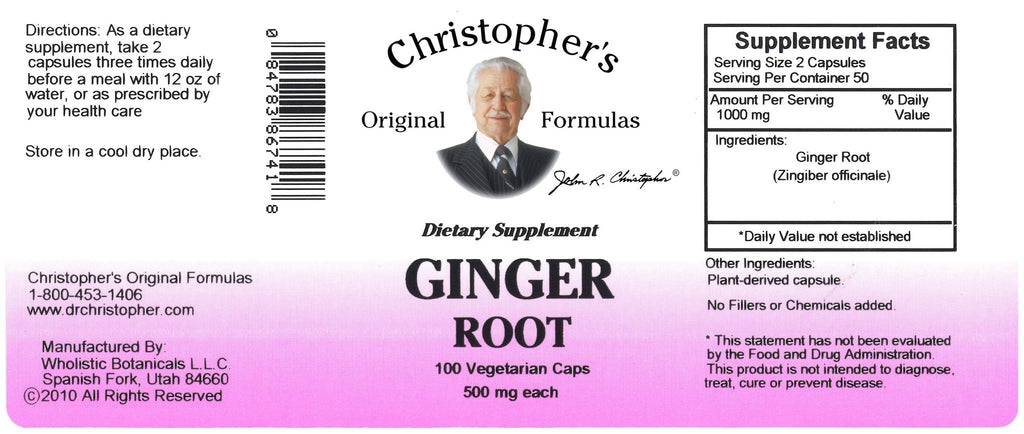 Ginger Root - 100 Capsules - Christopher's Herb Shop