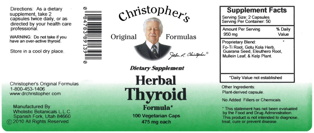Herbal Thyroid - 100 Capsules - Christopher's Herb Shop