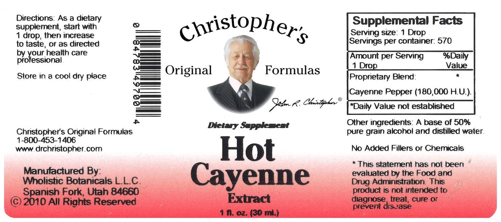 Hot Cayenne Pepper 200,000 H.U.- 1 oz. Alcohol Extract - Christopher's Herb Shop