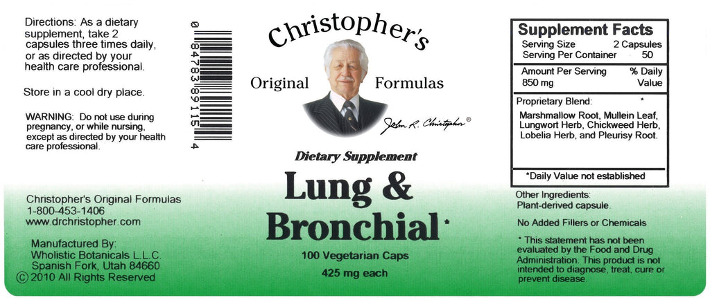 Lung & Bronchial Formula - 100 Capsules - Christopher's Herb Shop
