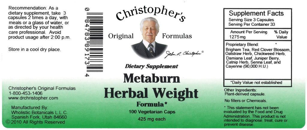 Metaburn Herbal Weight - 100 Capsules - Christopher's Herb Shop