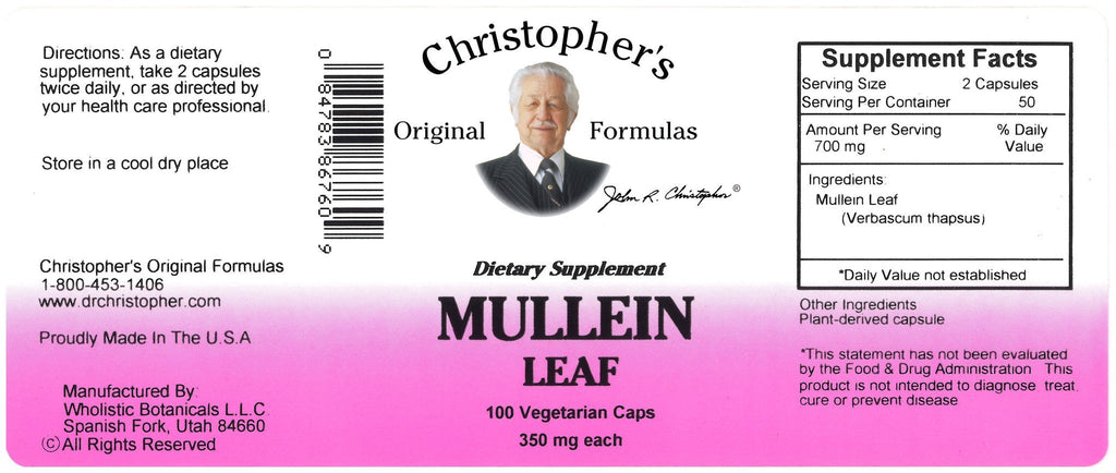 Mullein Leaf - 100 Capsules - Christopher's Herb Shop
