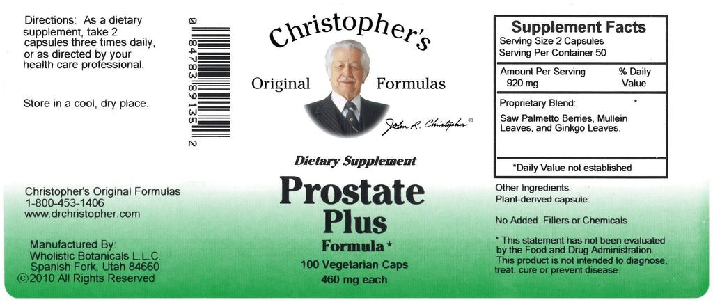 Prostate Plus - 100 Capsules - Christopher's Herb Shop