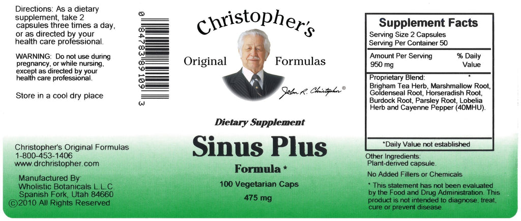 Sinus Plus - 100 Capsules - Christopher's Herb Shop
