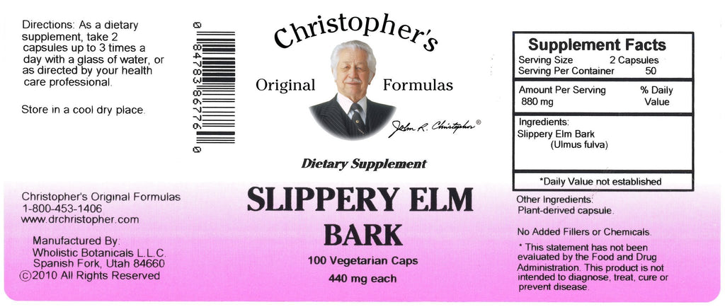 Slippery Elm Bark - 100 Capsules - Christopher's Herb Shop