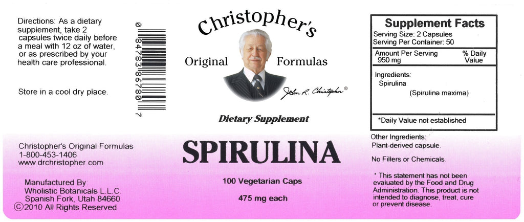 Spirulina - 100 Capsules - Christopher's Herb Shop