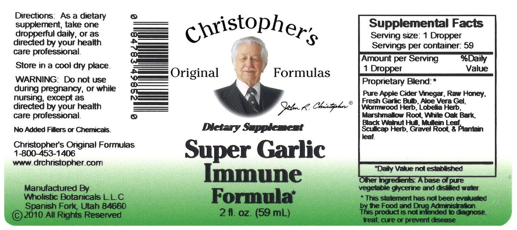Super Garlic Immune Formula - 2 oz. Glycerine Extract - Christopher's Herb Shop